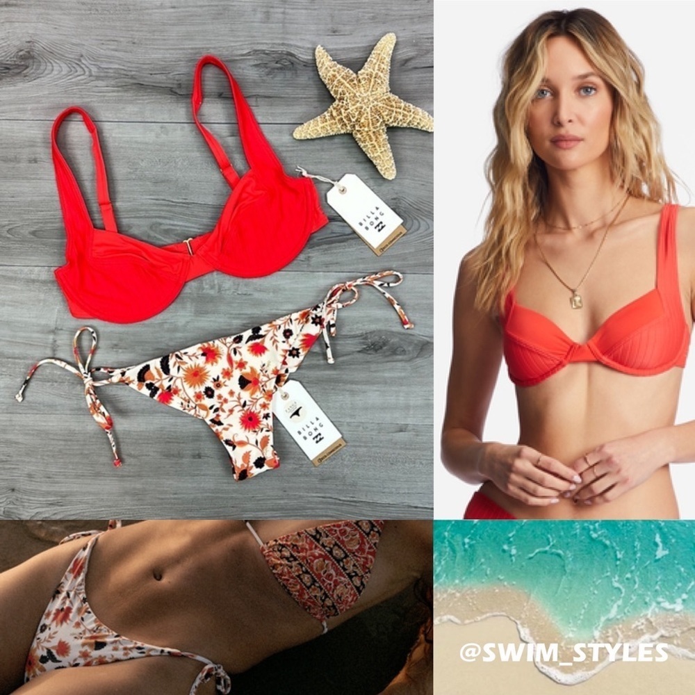 ☀️BILLABONG☀️ LINED UP TYLER UNDER WIRE SWEPT AWAY TIE SIDE BIKINI SET